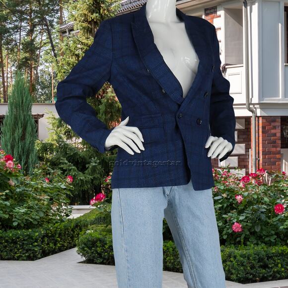 Womens Banana Republic Plaid Blue Career Work Office Blazer Suit Jacket 10 M - Picture 4 of 13